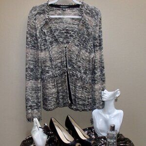 INC International BROWN & TAN CARDIGAN SWEATER Ruffled Detail